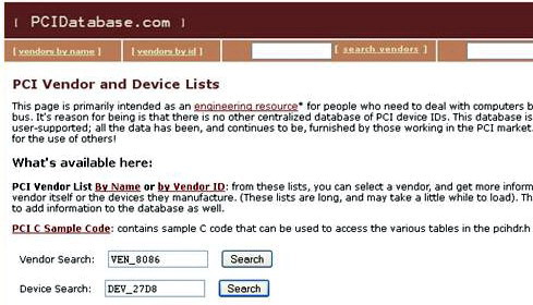 pci vendor database lookup